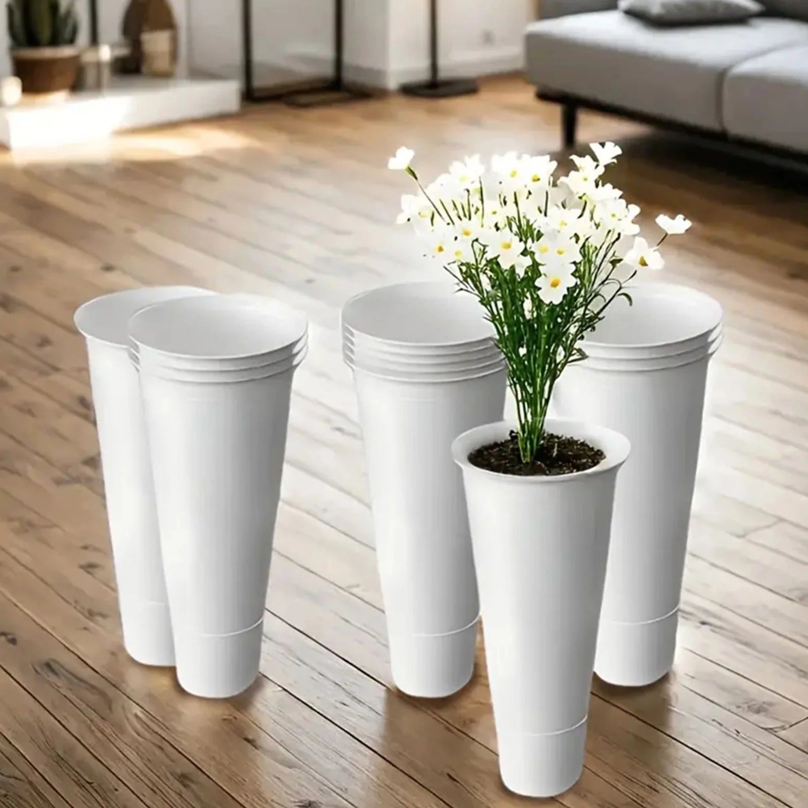 12PCS Flower Display Stand Buckets White Plastic Plant Stand Tapered Buckets Plant Planter for Balcony Garden(Not Include Rack)