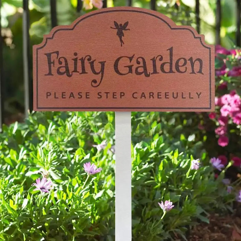 Fairy Garden Sign Decoration Handmade Wooden Insert Art Garden Warning Sign Plug For Home Garden Patio Yard Farmhouse