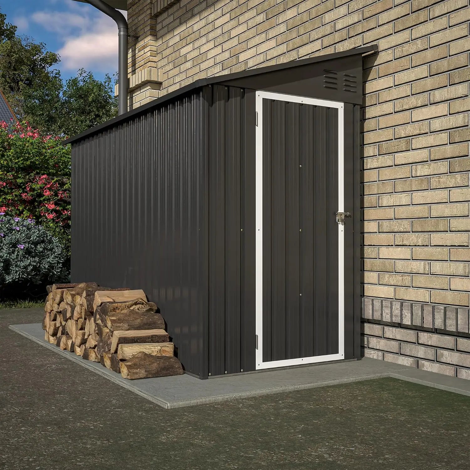 Shed Lean to Storage Shed, Outdoor 4' x 8' Metal Wall Side Storage Sheds & Outdoor Storage, Garden Storage Cabinet, Customized