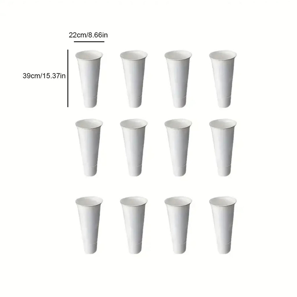12PCS Flower Display Stand Buckets White Plastic Plant Stand Tapered Buckets Plant Planter for Balcony Garden(Not Include Rack)
