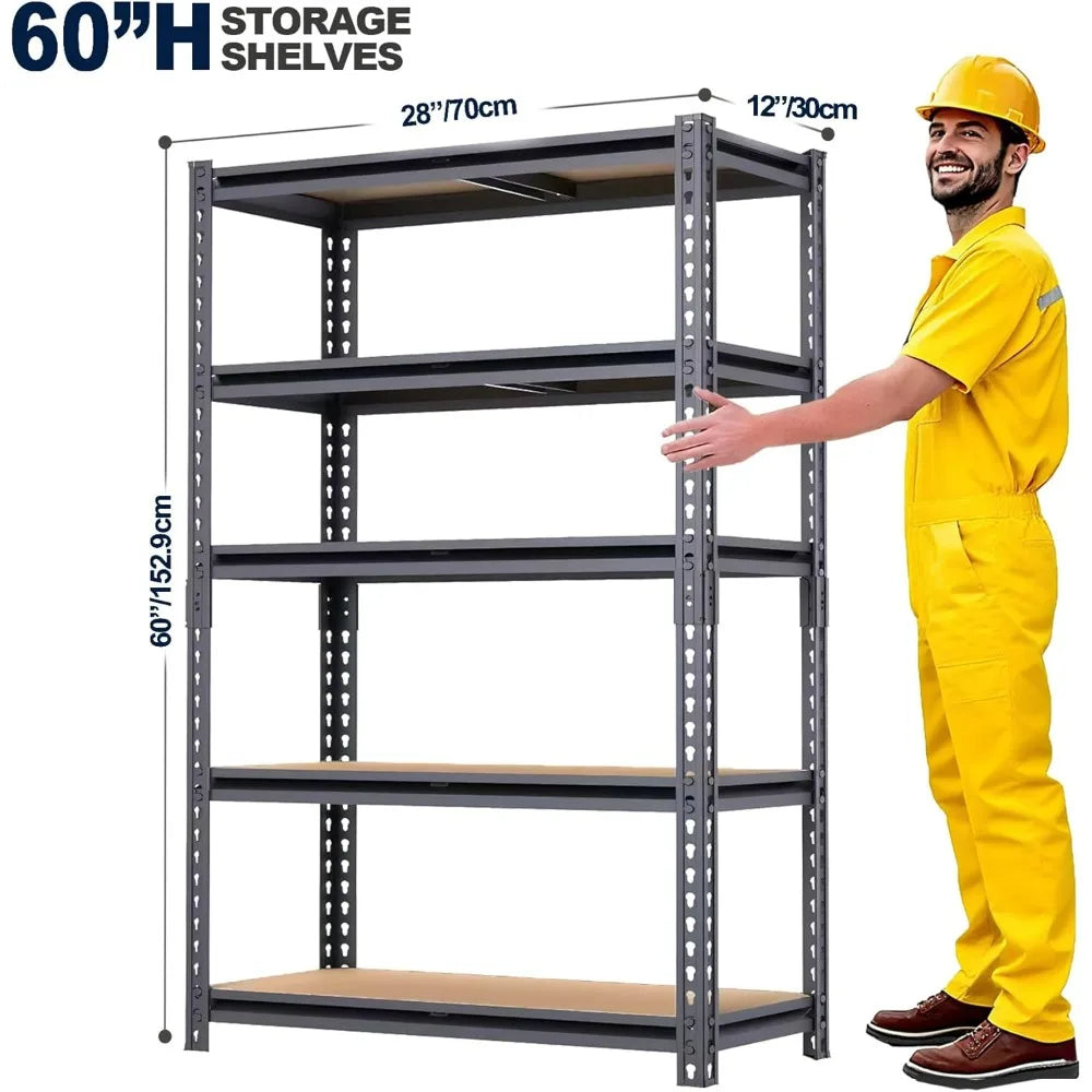 Garage Shelving 2400 LBS Metal Storage Shelves 12''x28''x60'' Heavy Duty Adjustable Shelving Rack Standing Shelf Units Garage