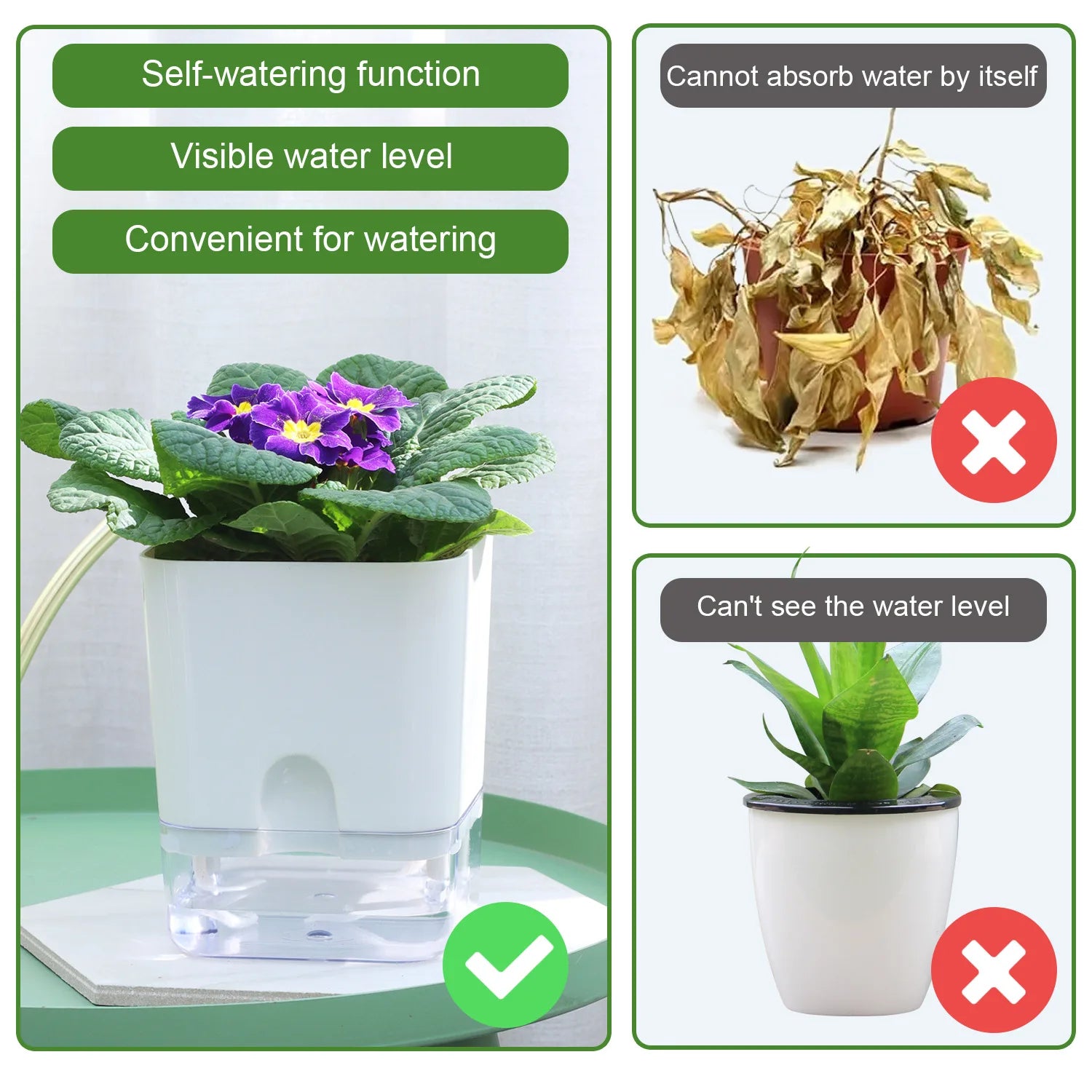 New Self Watering Plant Pot Magnetic Plastic Self-absorbent Cotton Rope Flowerpot For Double-deck Lazy Plant Pot Garden Supplies