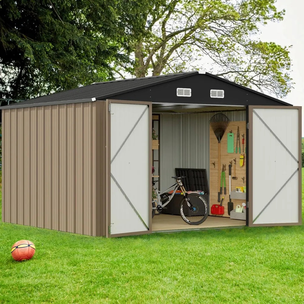 10 X 8 FT Shed Outdoor Storage Sheds Metal Garden Shed with Lockable Door Outside Waterproof Tool Sheds for Backyard