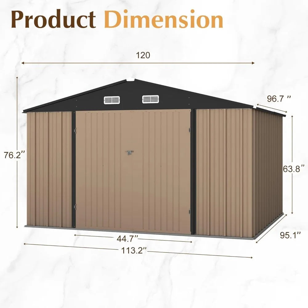 10 X 8 FT Shed Outdoor Storage Sheds Metal Garden Shed with Lockable Door Outside Waterproof Tool Sheds for Backyard