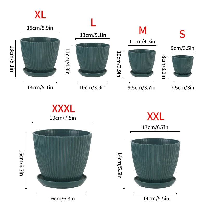 Plastic Planters Round Plant Pots with Tray Succulent Flowerpots Plants Garden Flower Nursery Pot Bedroom Office Flower Pot