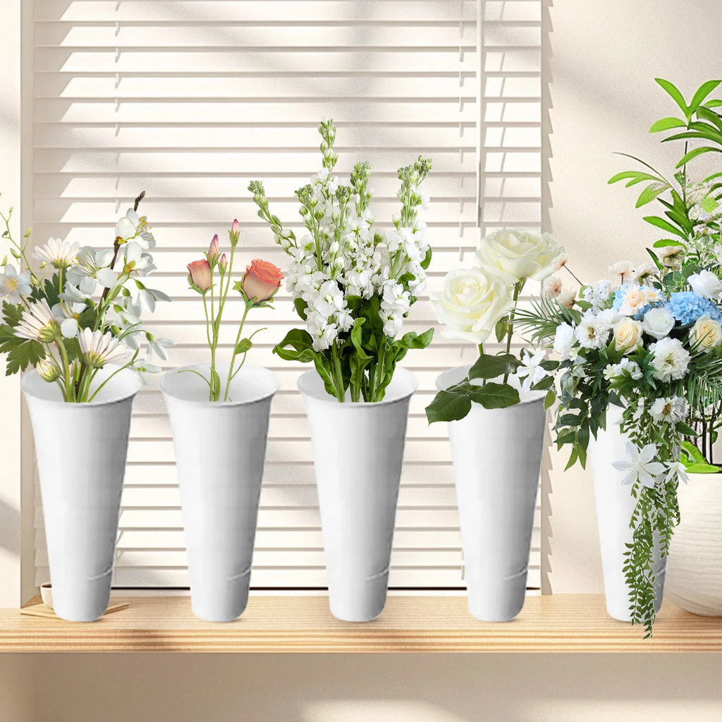 12PCS Flower Display Stand Buckets White Plastic Plant Stand Tapered Buckets Plant Planter for Balcony Garden(Not Include Rack)
