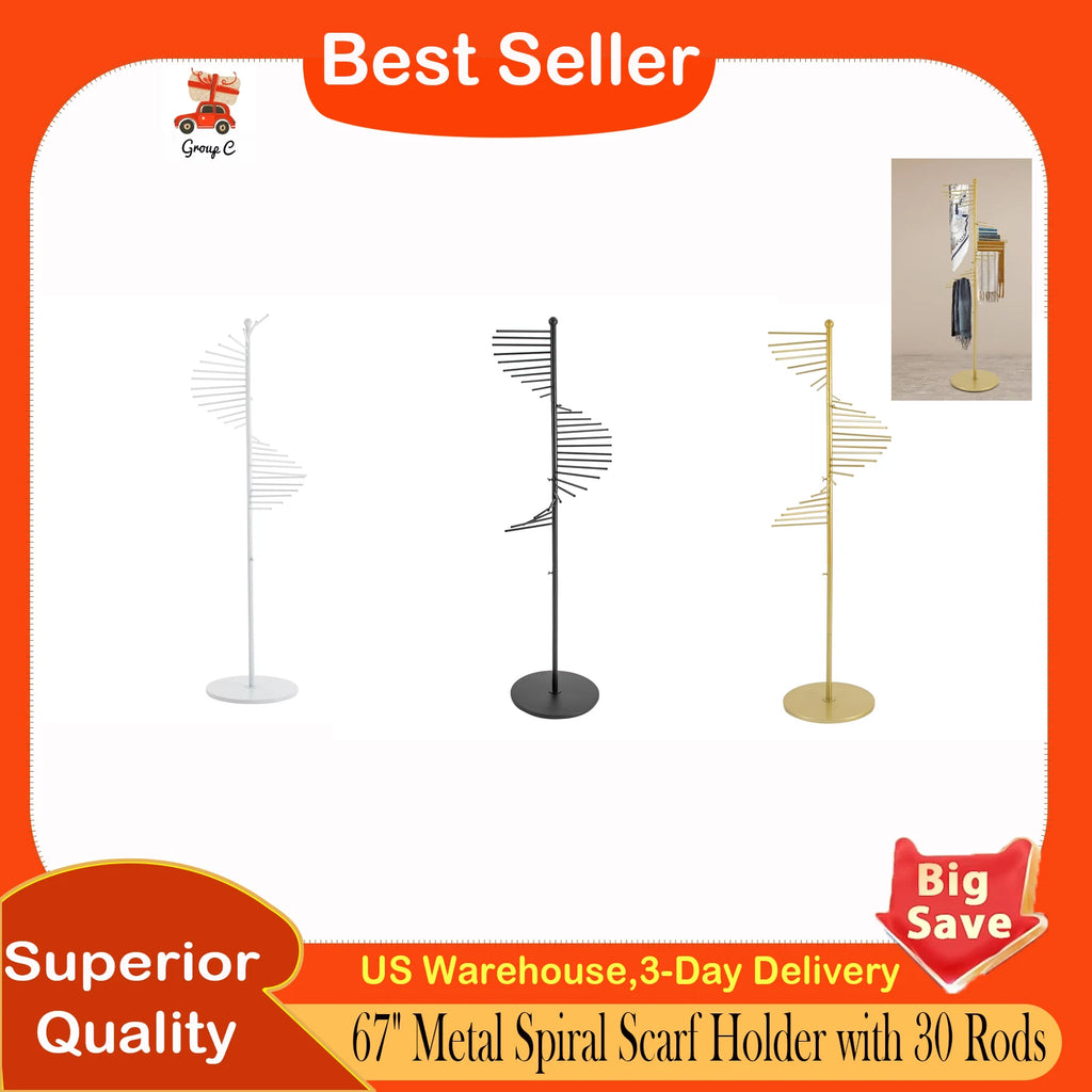 Spiral Freestanding Scarf Clothing Display Holder Rack for Home Standing Metal Hijab rack Organizer 30 Scarves Scarf Stand