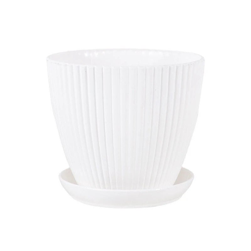 Plastic Planters Round Plant Pots with Tray Succulent Flowerpots Plants Garden Flower Nursery Pot Bedroom Office Flower Pot