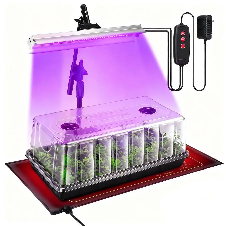 Seed Starter Tray, Seed Starter Kit with Grow Lights and Heat Mat, Indoor Seedling Trays Kit, 5.9 inch High Humidity Dome, 96 LE
