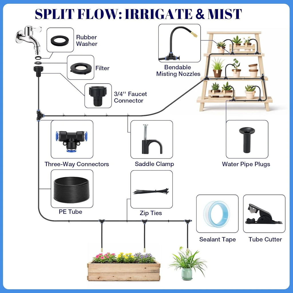 DIY 80ft Drip Irrigation Kit 177pcs For Greenhouse Garden Flowers Plant Watering Irrigation Patio Misting Cooling System