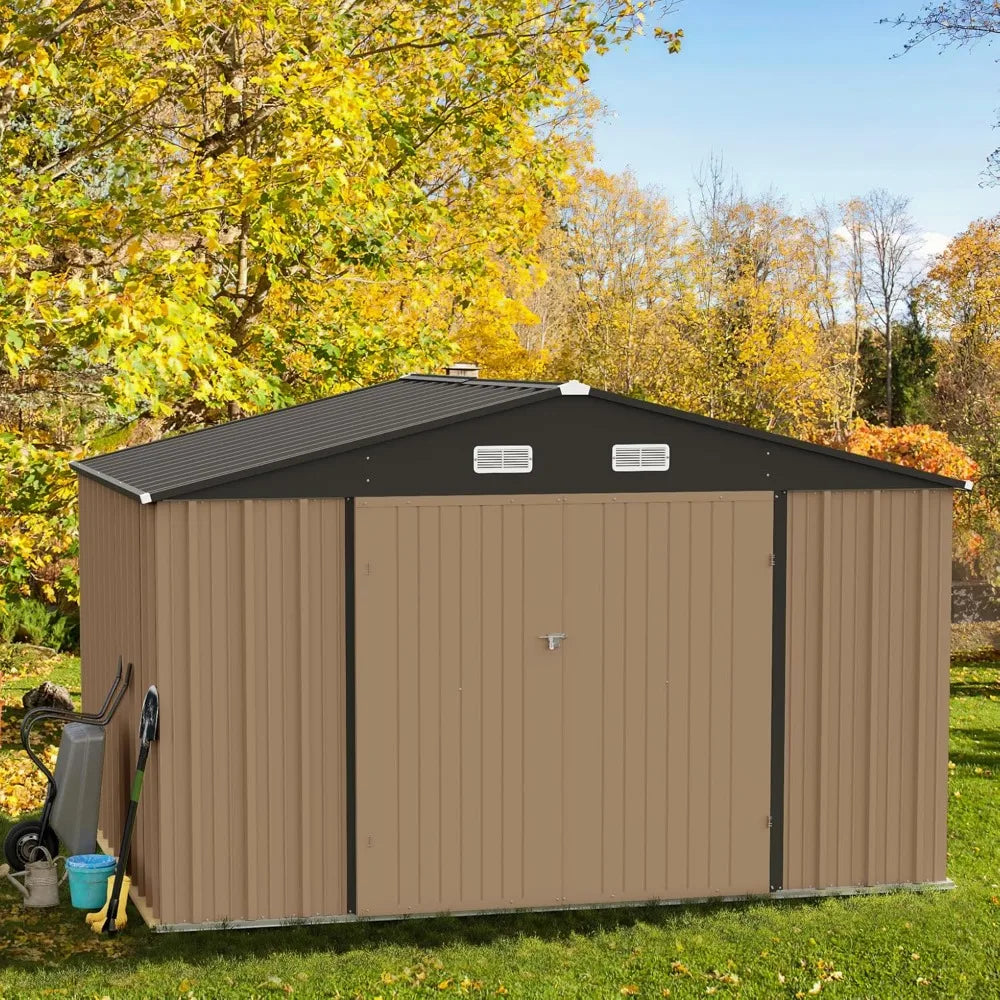 10 X 8 FT Shed Outdoor Storage Sheds Metal Garden Shed with Lockable Door Outside Waterproof Tool Sheds for Backyard