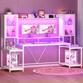 Gaming Desk 74.8'' with LED Lights, Hutch and Storage Shelves, Computer Desk with Monitor Stand, Large PC Gamer, Customized
