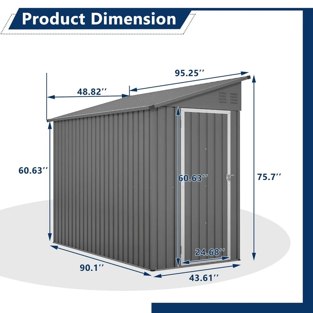 Shed Lean to Storage Shed, Outdoor 4' x 8' Metal Wall Side Storage Sheds & Outdoor Storage, Garden Storage Cabinet, Customized