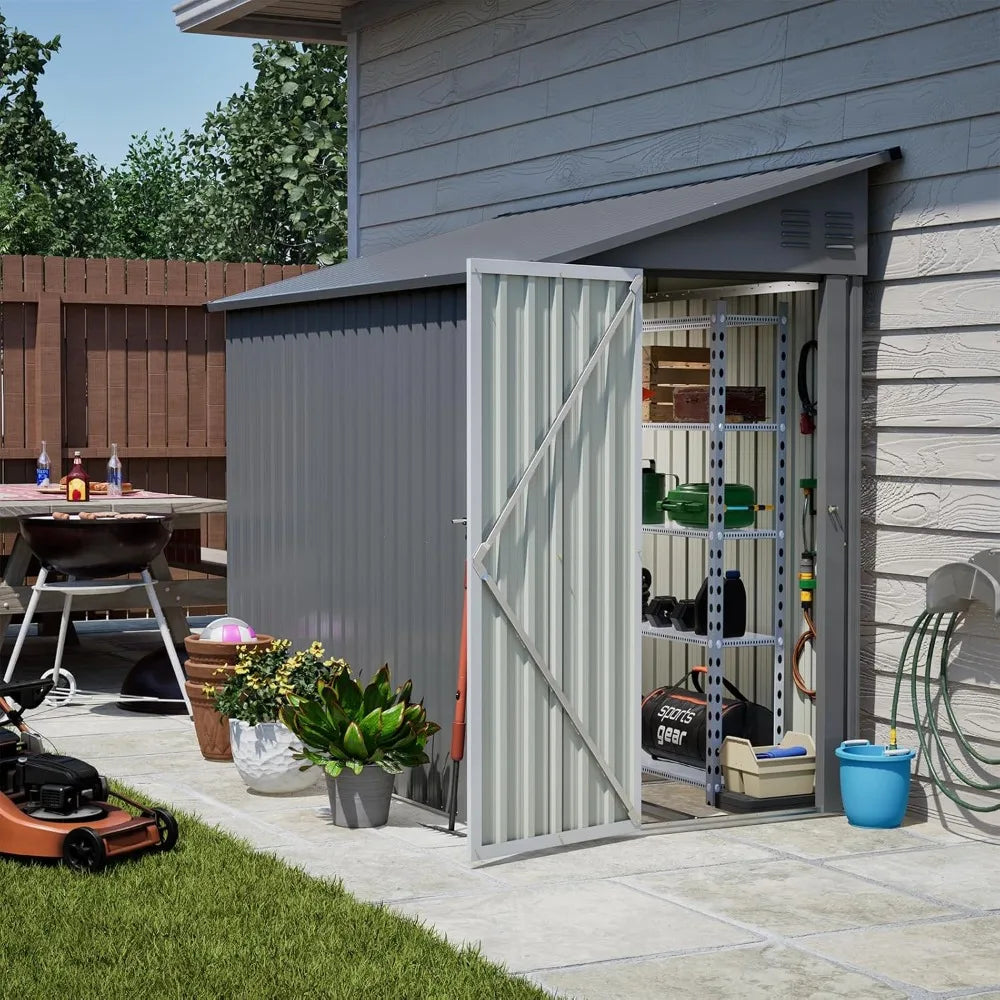 Shed Lean to Storage Shed, Outdoor 4' x 8' Metal Wall Side Storage Sheds & Outdoor Storage, Garden Storage Cabinet, Customized