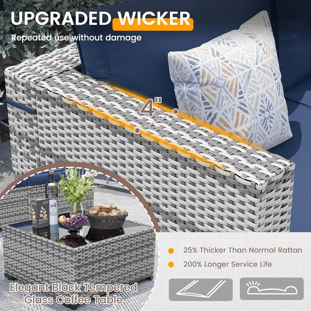 Patio Furniture Set, 7 Pieces PE Wicker Sectional Sofa with Tea Table, Outdoor Conversation Set for Patio, Garden,, Customized