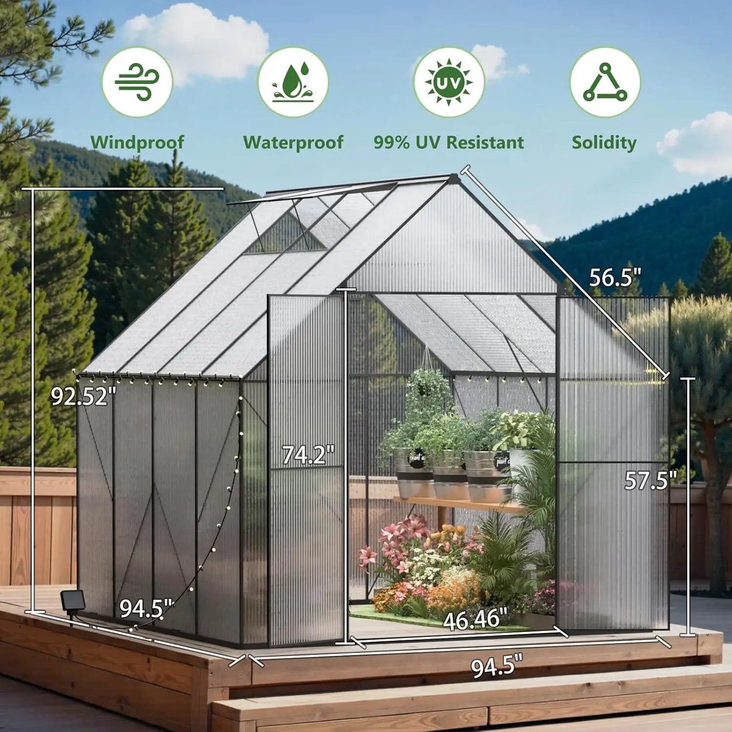 Greenhouse for Outdoors, Heavy Duty Polycarbonate Greenhouse, Walk in Greenhouses for Outdoor Garden Backyard with, Customized