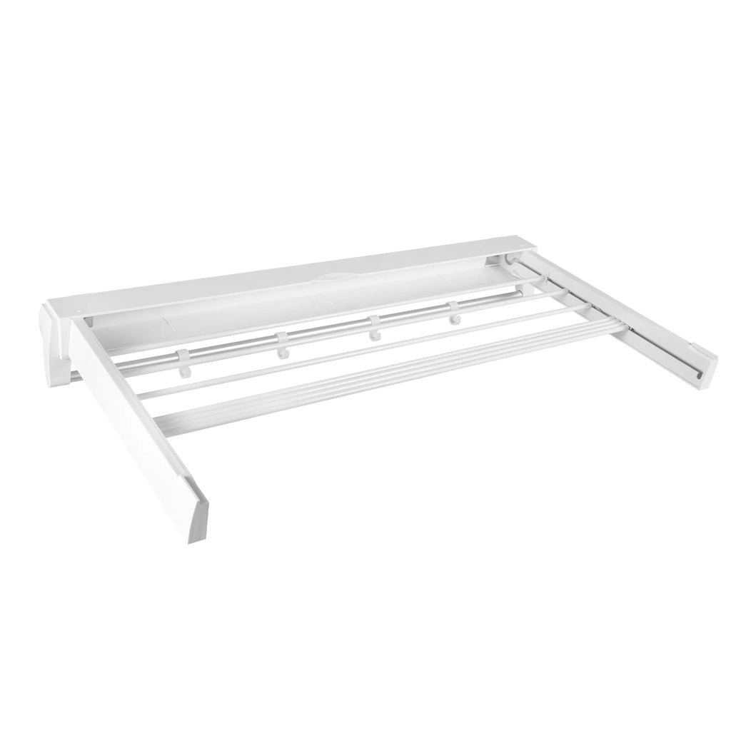 Retractable Clothes Drying Rack Wall Mounted Aluminum Clothing Hanging Rack with 4 Moveable Hooks & ABS Drying Rack Lids