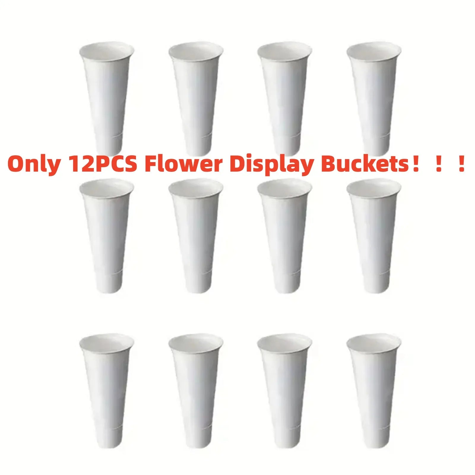 12PCS Flower Display Stand Buckets White Plastic Plant Stand Tapered Buckets Plant Planter for Balcony Garden(Not Include Rack)
