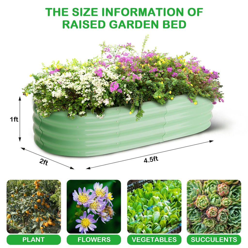 2-Pack Oval Galvanized Steel Raised Garden Bed Open Base Safety Edge Metal Planter Box Raised Beds for Vegetables Flowers Herbs