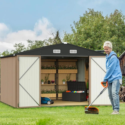 10 X 8 FT Shed Outdoor Storage Sheds Metal Garden Shed with Lockable Door Outside Waterproof Tool Sheds for Backyard
